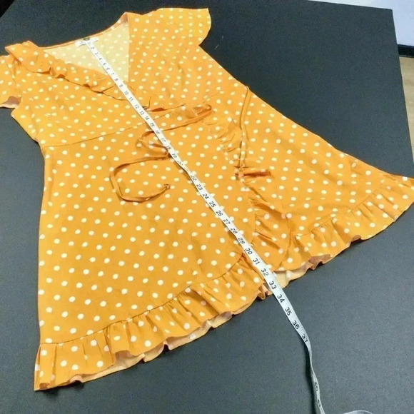 Cupshe Womens Orange Yellow Polka Dot Side Tie Ruffled Trim Wrap Dress Size 2XL - Picture 3 of 10